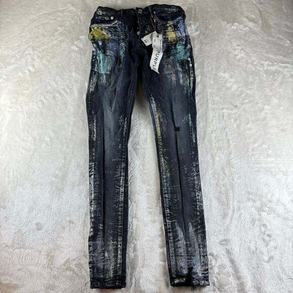 Purple Brand Jeans Slim Fit Low Rise Mens 28 Paint Splatter Slim Leg Distressed - Picture 1 of 13